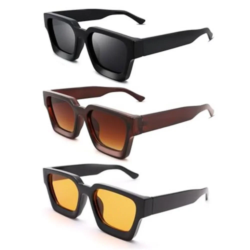 3 Pack Square Sunglasses for Men Women,Thick Frame Sun Glasses Simple